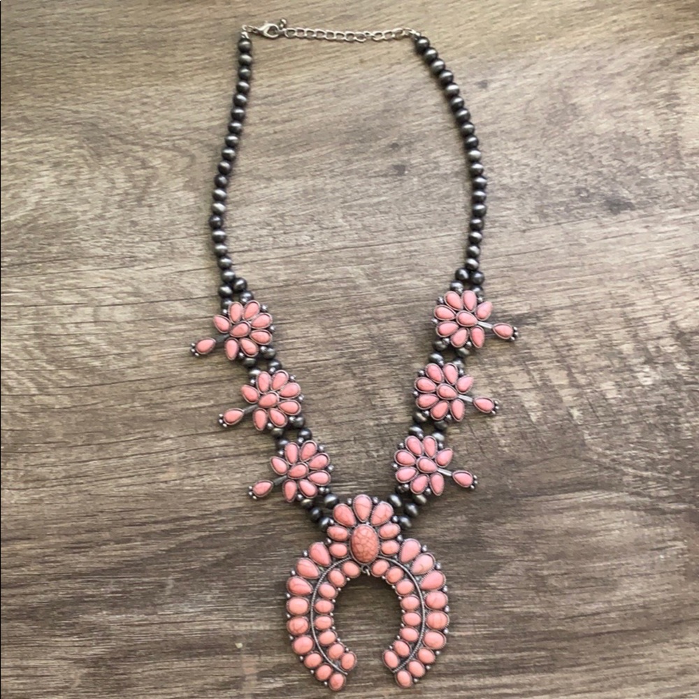 Pink Stone Squash Blossom Necklace - Women’s Statement Jewelry
